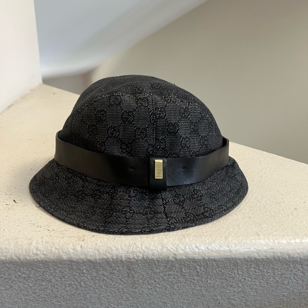 Gucci total pattern GG Black Monogram canvas hat bucket Hat‎ medium